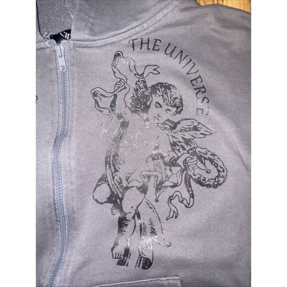 Cider Cropped Full Zip Hoodie Gray Small Angels Graphic Streetwear Y2K 24x21 - Picture 3 of 6